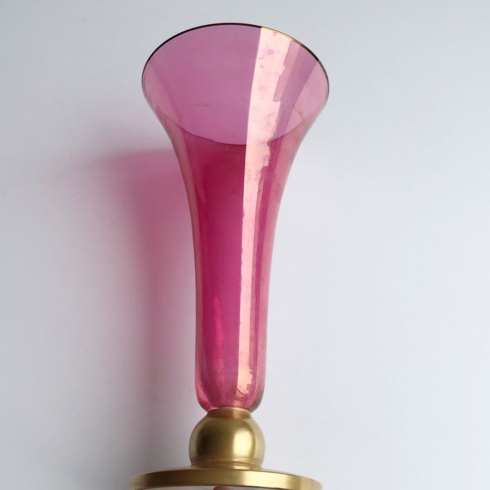 Vintage Gold Red Fluted Glass Vase MCM Home Decor Dark Romantic - Picture 2 of 7